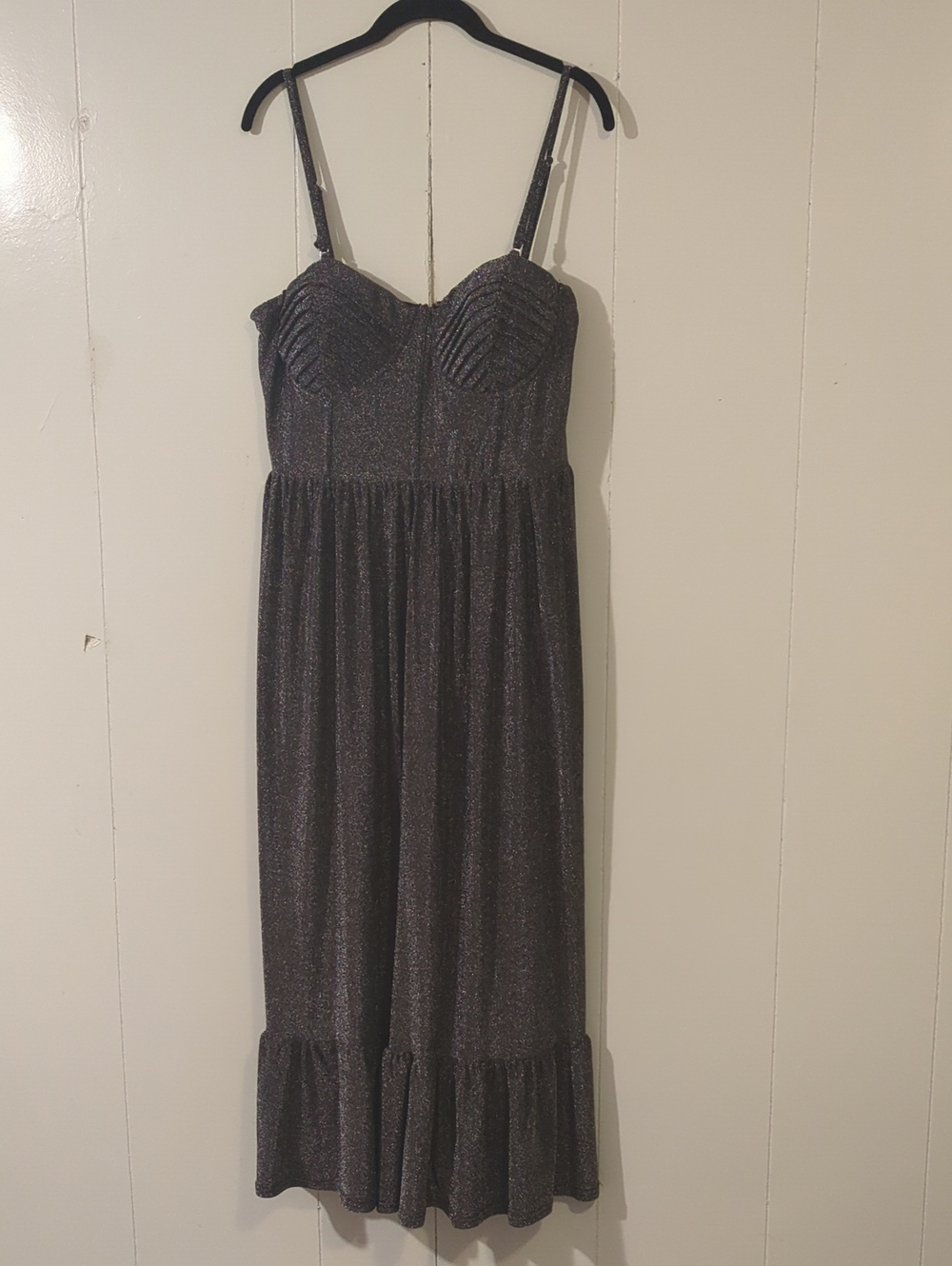 Lena Black Shimmer Midi Dress with Ruffled Hem